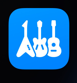 Auto-generated description: Three stylized guitars are depicted in white against a blue square background.